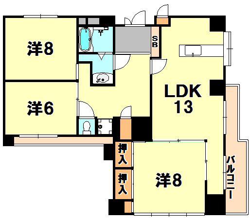 メゾン幸(3LDK/4階)の間取り写真