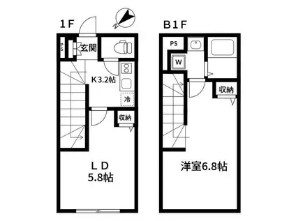 RIVER RESIDENCE用賀(1LDK/1階)の間取り写真