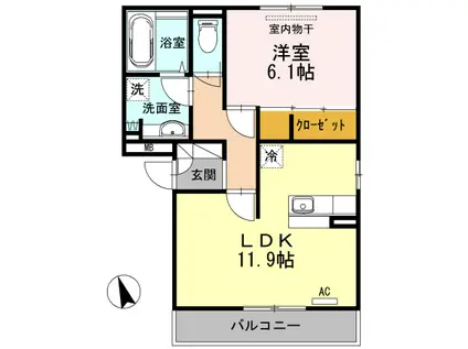 プランドール曙(1LDK/2階)の間取り写真