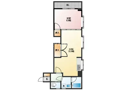 コンフォート岩川(1LDK/2階)の間取り写真