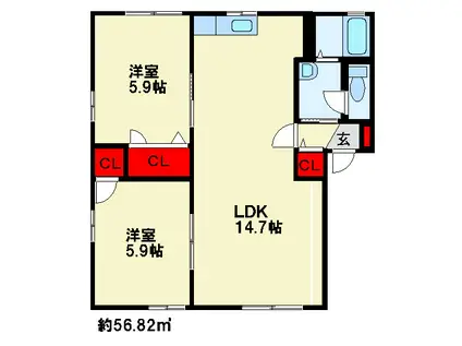 オー・ボアパティールB棟(2LDK/1階)の間取り写真