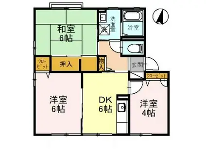 パインハイツ(3DK/1階)の間取り写真