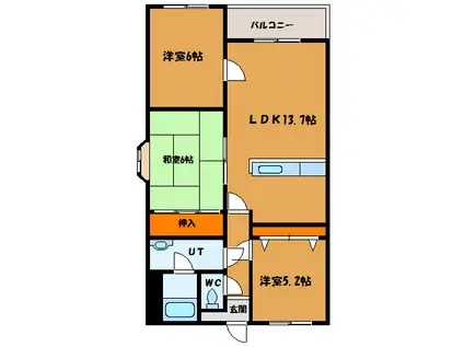 コーポ美原II(3LDK/2階)の間取り写真