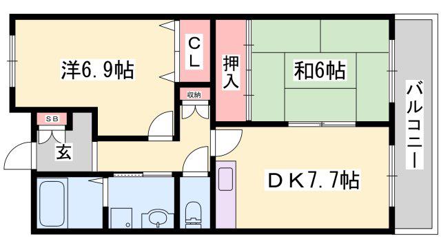 サンワプラザ福崎III(2DK/2階)の間取り写真