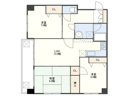 サンロイヤル21(3LDK/6階)の間取り写真