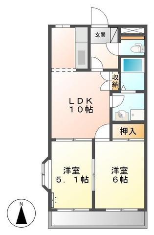 フェリシアSUZUKI(2LDK/2階)の間取り写真