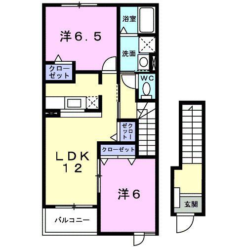 プロスペリティA棟(2LDK/2階)の間取り写真