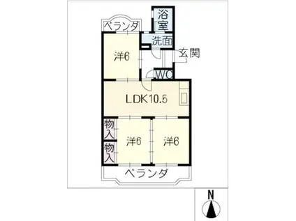 ロイヤルハイツ三本木(3LDK/4階)の間取り写真