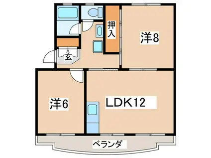 若宮ハイツ(2LDK/1階)の間取り写真