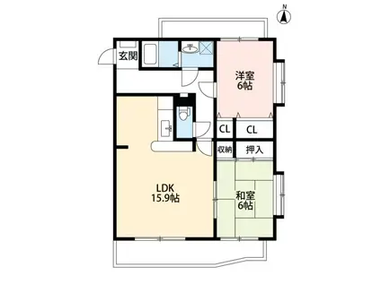 ヴェルデ・ヒルズ(2LDK/2階)の間取り写真