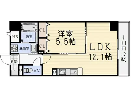 WISTERIA(1LDK/3階)の間取り写真
