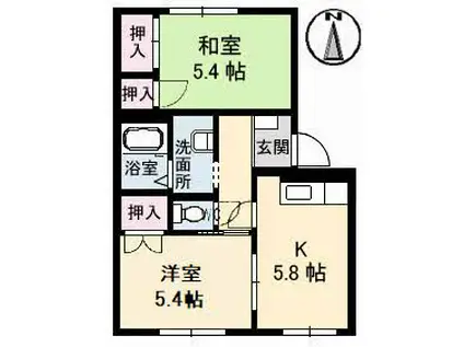 フレグランスA・S A棟(2K/1階)の間取り写真