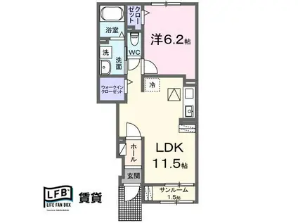 エスパースHOUFU II(1LDK/1階)の間取り写真