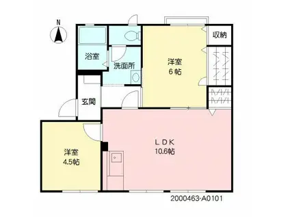 ウイズN A棟(2LDK/1階)の間取り写真