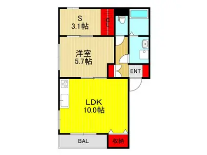 LIBERTY(1SLDK/2階)の間取り写真