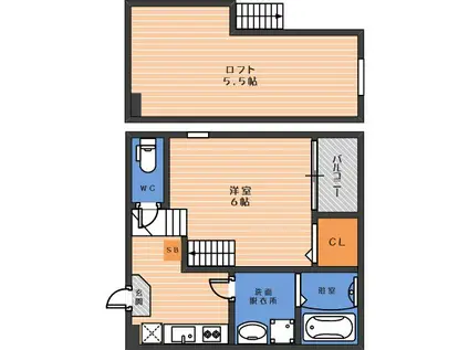 ハーモニーテラス桑津II(1SK/2階)の間取り写真