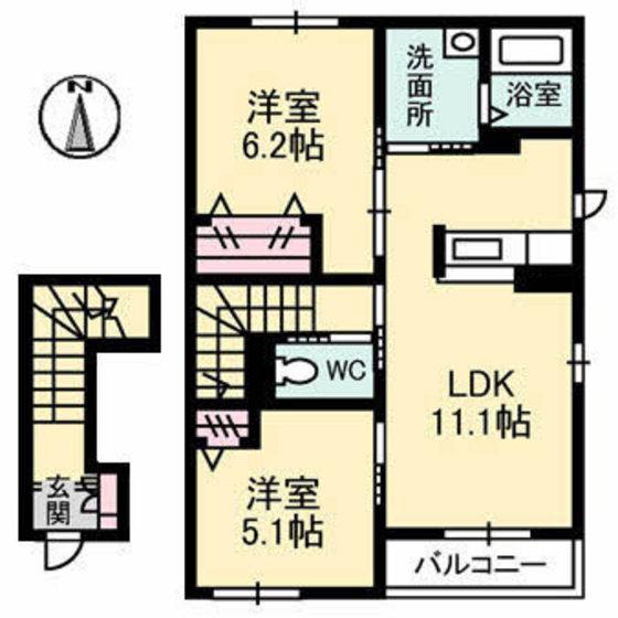シャーメゾン晟(2LDK/2階)の間取り写真