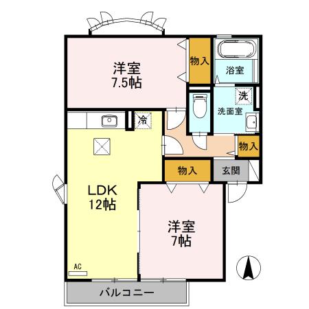 アザレアパーク B(2LDK/1階)の間取り写真