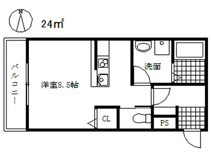 コージー8(ワンルーム/2階)の間取り写真