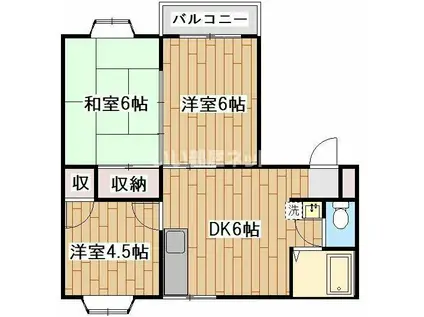 フローラII(3DK/1階)の間取り写真