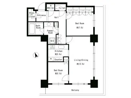 パークタワー芝浦ベイワードアーバンウイング(2LDK/19階)の間取り写真