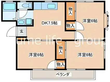 リーフハイツ中原II(3DK/2階)の間取り写真