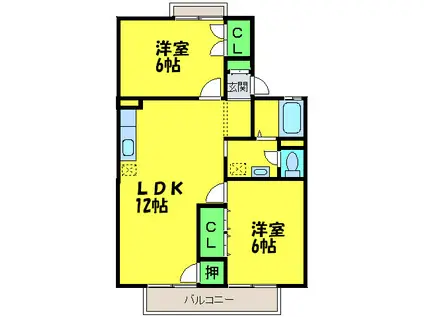 ルモンクレール(2LDK/1階)の間取り写真