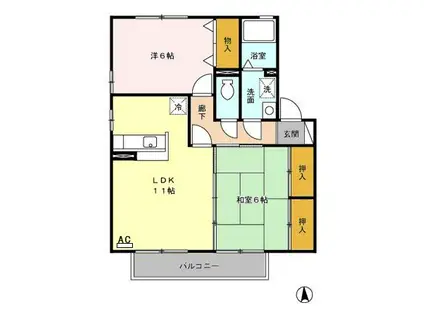 セピアコートA棟(2LDK/2階)の間取り写真