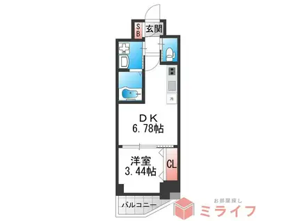 クローバー・グランデ今里(1DK/10階)の間取り写真