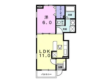 ウインド・ヒルI(1LDK/1階)の間取り写真