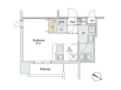 カスタリア人形町III(1K/9階)の間取り写真