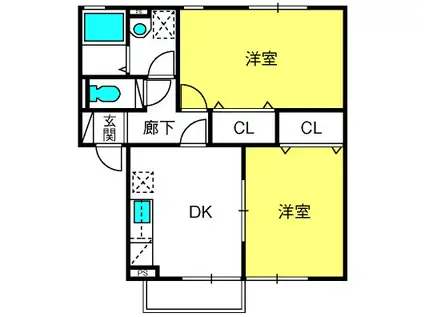 グリーンテラス長野B(2DK/2階)の間取り写真