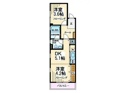 栄和レジデンスI(2DK/3階)の間取り写真