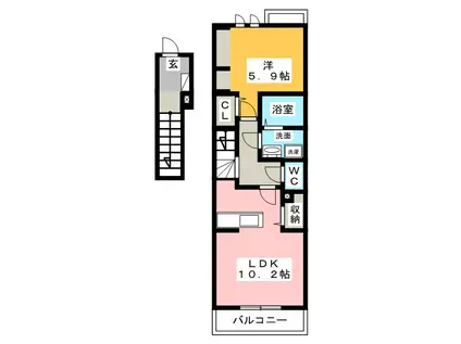 ベルレット 桑名 B(1LDK/2階)の間取り写真