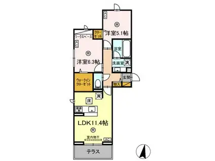 グリーンヴィラ ピッケル(2LDK/1階)の間取り写真