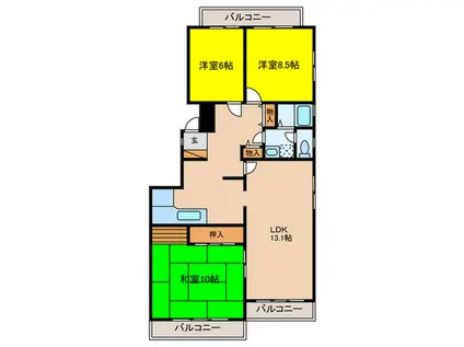 シャルム六本松(3LDK/3階)の間取り写真