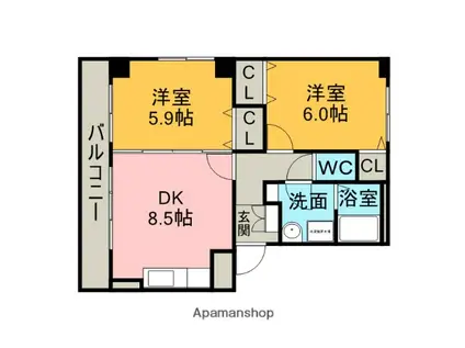 ピュールHA4(2DK/3階)の間取り写真