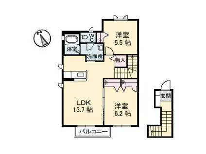 サンメゾン A(2LDK/2階)の間取り写真