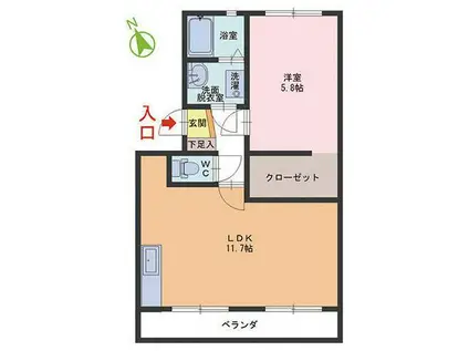 レジデンス加茂(1LDK/1階)の間取り写真