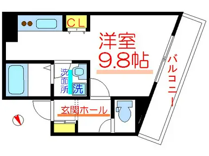 リベール入谷(1K/3階)の間取り写真