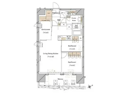 ブランシエスタ浅草蔵前(2SLDK/15階)の間取り写真