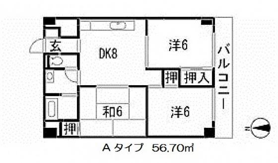 幟町熊本ビル(3DK/6階)の間取り写真