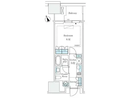 麻布台ヒルズレジデンスB(ワンルーム/11階)の間取り写真