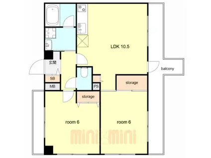 セントラル南塚口(2LDK/9階)の間取り写真