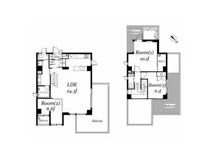 アーバンパーク代々木 旧アボーデ代々木パークサイド(3LDK/7階)の間取り写真