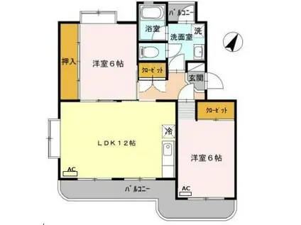 サンハイツ中浜(2LDK/2階)の間取り写真