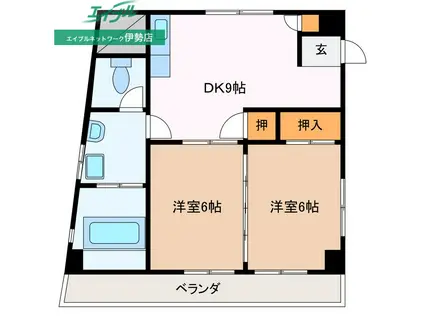 ターミナルマンションA(2LDK/9階)の間取り写真