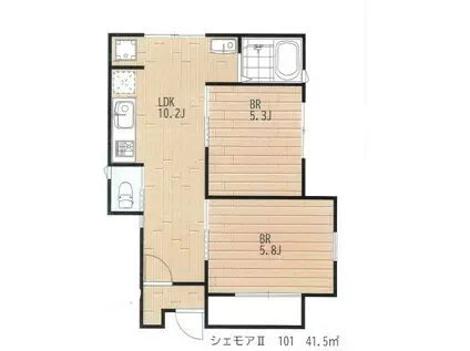 シェモアII(2LDK/1階)の間取り写真