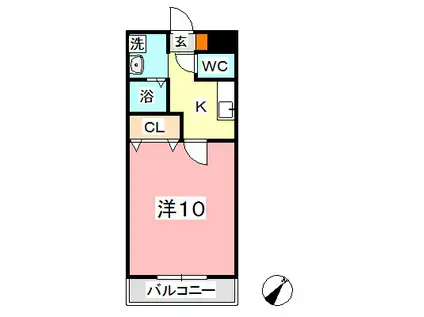 マリベール羽島(1K/1階)の間取り写真