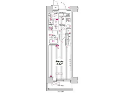 グランド・ガーラ門前仲町(1K/5階)の間取り写真